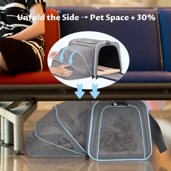 Petsfit Expandable Rabbit Carrier Small Cat Carrier Airline Approved 16X10X9 Inches SoftSided Portable Small Animal Travel Bag for KittenPuppyBunnyGuinea PigLight Gray