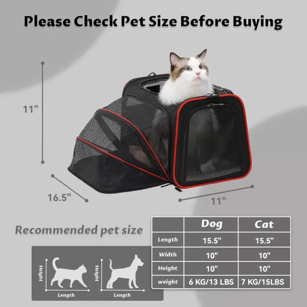 Petsfit Expandable Rabbit Carrier Small Cat Carrier Airline Approved 16X10X9 Inches SoftSided Portable Small Animal Travel Bag for KittenPuppyBunnyGuinea PigBlack