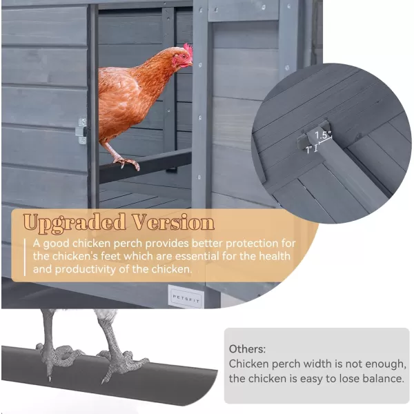 Petsfit Large Chicken Coop with Upgraded Perches Wooden Outdoor Chicken Cage with Large Nesting Box Weatherproof Open Asphalt Roof ampampRemovable Bottom Duck House Rabbit HutchGrey