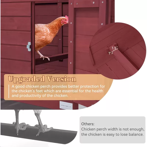 Petsfit Large Chicken Coop with Upgraded Perches Wooden Outdoor Chicken Cage with Large Nesting Box Weatherproof Open Asphalt Roof ampampRemovable Bottom Duck House Rabbit HutchRed