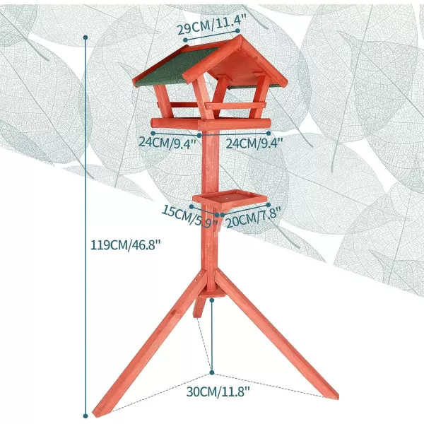 Petsfit Outdoor Bird Feeder Stand Wooden Bird Table Tray Feeder Pole Hanger for Outside with Real Shingles and Tripod Base 47quot High MediumGolden Red