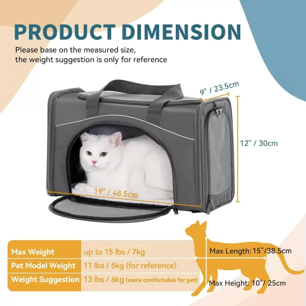 Petsfit TSA Approved Pet Carrier for Small Cats DogsTwoWay Placement Cat Carrier for Cat Small Animals with Removable Soft Padding on 2 Sides 19 x 9 x 12 Inches NavyGrey