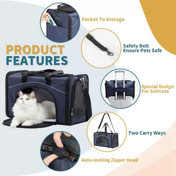 Petsfit TSA Approved Pet Carrier for Small Cats DogsTwoWay Placement Cat Carrier for Cat Small Animals with Removable Soft Padding on 2 Sides 19 x 9 x 12 Inches NavyNavy