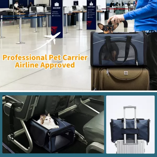 Petsfit TSA Approved Pet Carrier for Small Cats DogsTwoWay Placement Cat Carrier for Cat Small Animals with Removable Soft Padding on 2 Sides 19 x 9 x 12 Inches NavyNavy