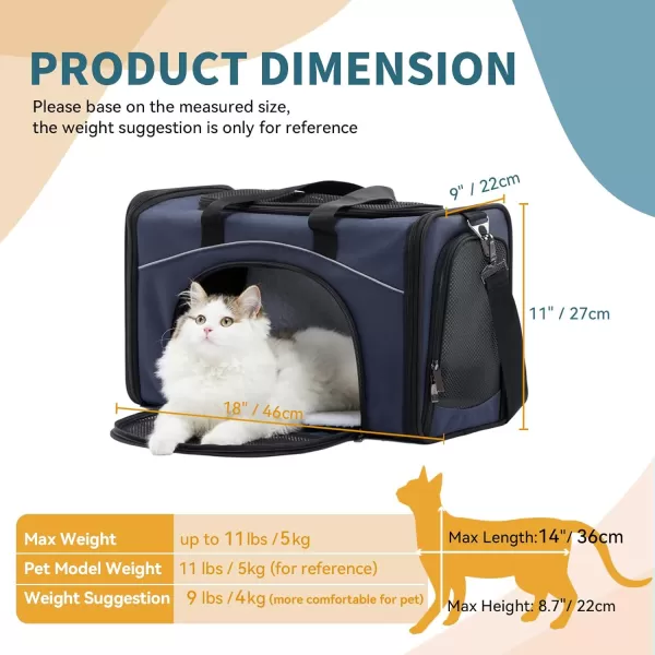 Petsfit TSA Approved Pet Carrier for Small Cats DogsTwoWay Placement Cat Carrier for Cat Small Animals with Removable Soft Padding on 2 Sides 19 x 9 x 12 Inches NavyNavy