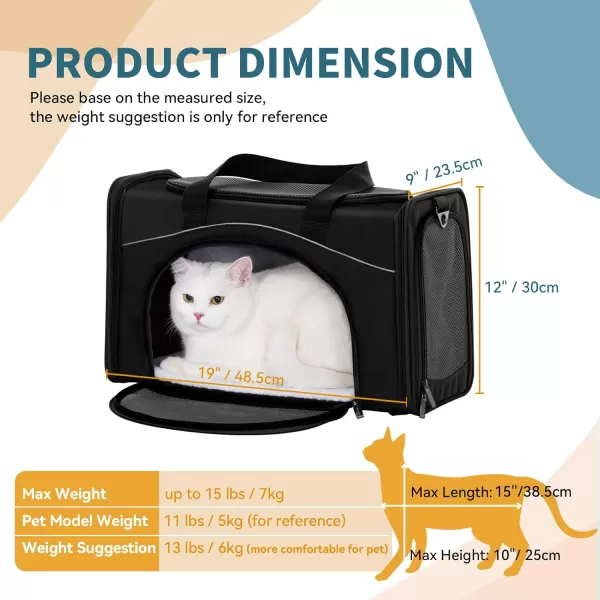 Petsfit TSA Approved Pet Carrier for Small Cats DogsTwoWay Placement Cat Carrier for Cat Small Animals with Removable Soft Padding on 2 Sides 19 x 9 x 12 Inches NavyBlack