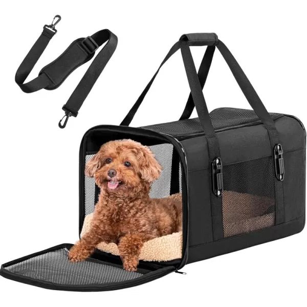 Petsfit 19x12x12 Pet Carrier for Large Cats up to 20 lbs SoftSided Small Dog Travel Carrier Upgraded with Patented Buckle and Soft Padding Ideal for Car Road TripsBlackBlack