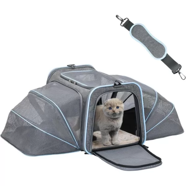 Petsfit 2 Side Expandable Pet Carrier Dog Carrier Cat Carrier for 2 Cats 19quot Lx 12quot Wx 12quot H with Soft Cushion Builtin Safety Rope Pockets Fit for Car TravelLight Grey