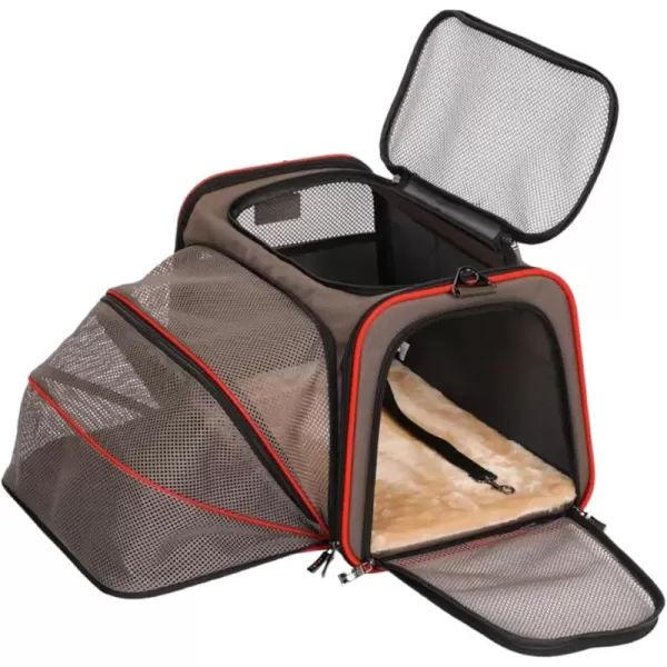 Petsfit Expandable Rabbit Carrier Small Cat Carrier Airline Approved 16X10X9 Inches SoftSided Portable Small Animal Travel Bag for KittenPuppyBunnyGuinea PigGray brown