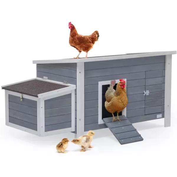 Petsfit Large Chicken Coop with Upgraded Perches Wooden Outdoor Chicken Cage with Large Nesting Box Weatherproof Open Asphalt Roof ampampRemovable Bottom Duck House Rabbit HutchGrey