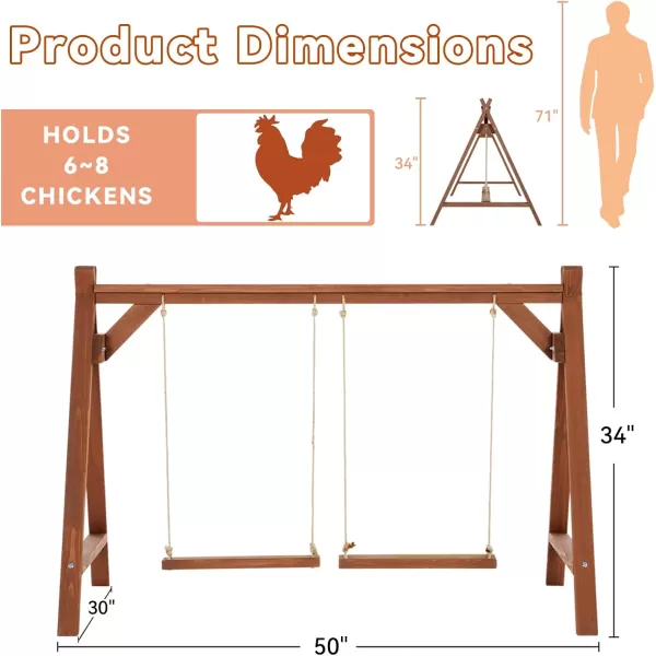 PETSFIT Chicken Roosting Bars for Hens with 2 Chicken Swings Chicken Perch for Pets Healthy ampamp Play Chicken Coop Accessories for 68 Chickens Easy to AssembleampampClean