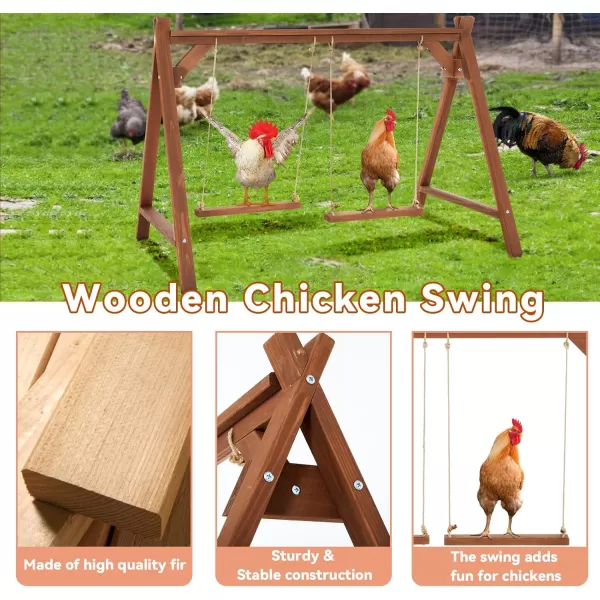 PETSFIT Chicken Roosting Bars for Hens with 2 Chicken Swings Chicken Perch for Pets Healthy ampamp Play Chicken Coop Accessories for 68 Chickens Easy to AssembleampampClean