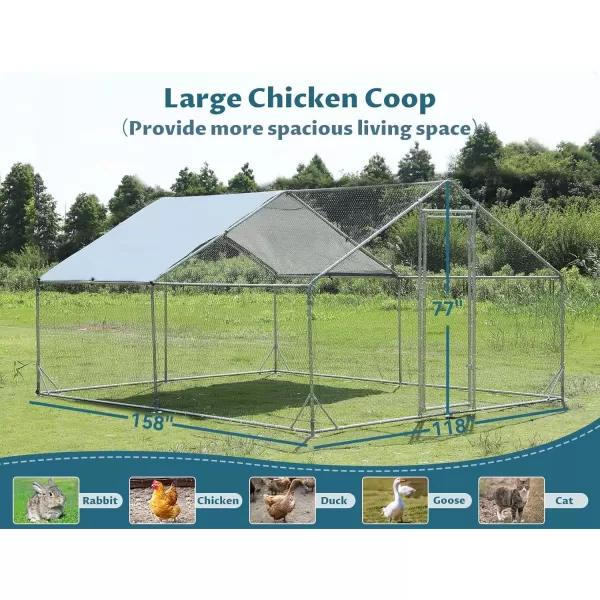 PETSFIT Metal Chicken Coop with AntiRust Durable Steel ampamp 420D AntiUltraviolet Waterproof Cover Large Walkin Poultry Cage Chicken Hen House for Outdoor Farm Use118quotx79quotx768quotSpire Room