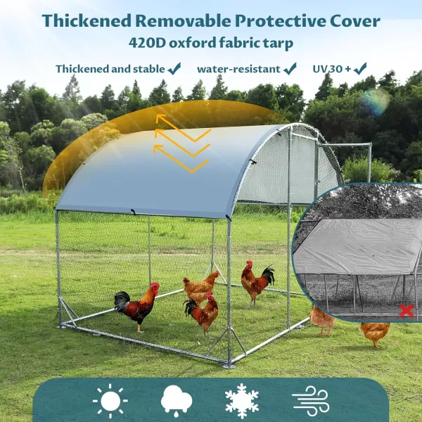 PETSFIT Metal Chicken Coop with AntiRust Durable Steel ampamp 420D AntiUltraviolet Waterproof Cover Large Walkin Poultry Cage Chicken Hen House for Outdoor Farm Use118quotx79quotx768quotDome Room