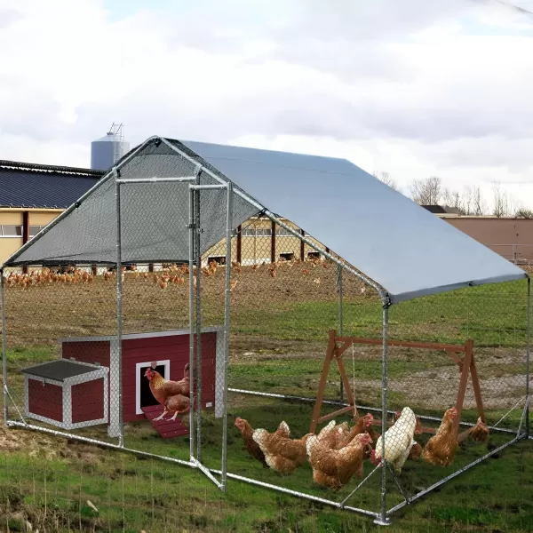 PETSFIT Metal Chicken Coop with AntiRust Durable Steel ampamp 420D AntiUltraviolet Waterproof Cover Large Walkin Poultry Cage Chicken Hen House for Outdoor Farm Use118quotx79quotx768quotSpire Room