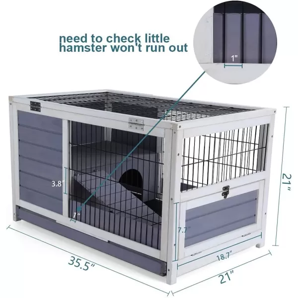 PETSFIT Guinea Pig House Leak Proof Design Spruce Wood Rabbit Hutch with Bottom Net Hideout for Rest and Ramp for Enter and Out Solid GreyLight Grey