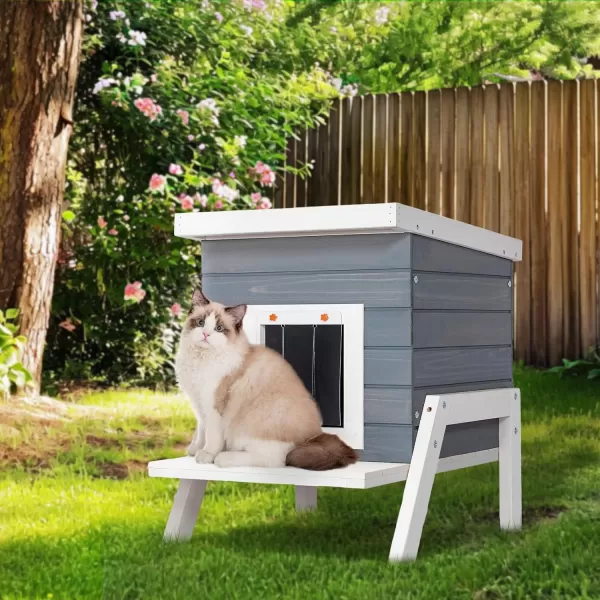 Petsfit Outdoor Cat House Weatherproof Outside Shelter for Feral Cats Rabbits Chicken Small Animal Houses ampamp Habitats Idea for Guinea Pigs Pigeons Ducks TortoisesGray