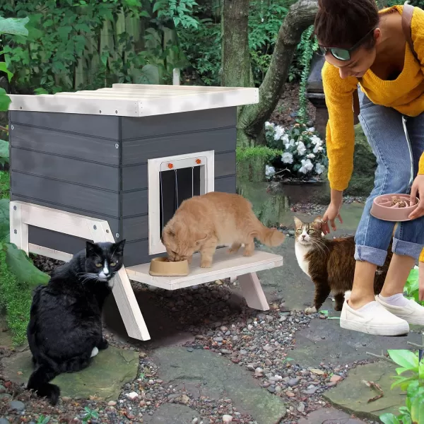 Petsfit Outdoor Cat House Weatherproof Outside Shelter for Feral Cats Rabbits Chicken Small Animal Houses ampamp Habitats Idea for Guinea Pigs Pigeons Ducks TortoisesGray