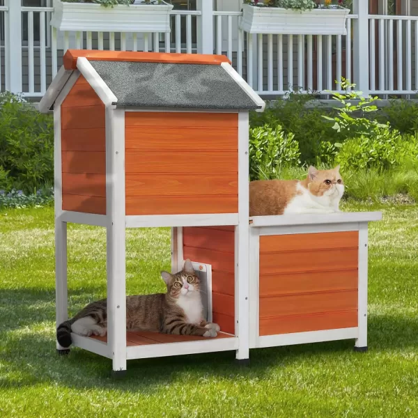 Petsfit Outdoor Cat House Weatherproof Outside Shelter for Feral Cats Rabbits Chicken Small Animal Houses ampamp Habitats Idea for Guinea Pigs Pigeons Ducks TortoisesOrange2 Level