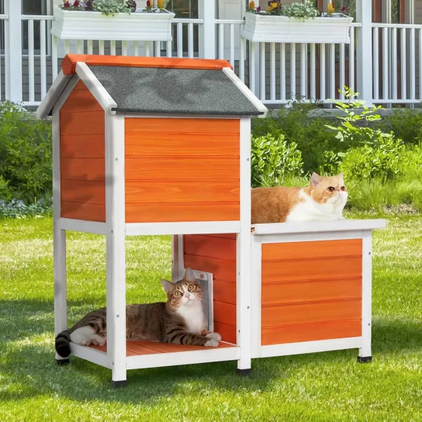 Petsfit Outdoor Cat House Weatherproof Outside Shelter for Feral Cats Rabbits Chicken Small Animal Houses ampamp Habitats Idea for Guinea Pigs Pigeons Ducks TortoisesOrange2 Stroy