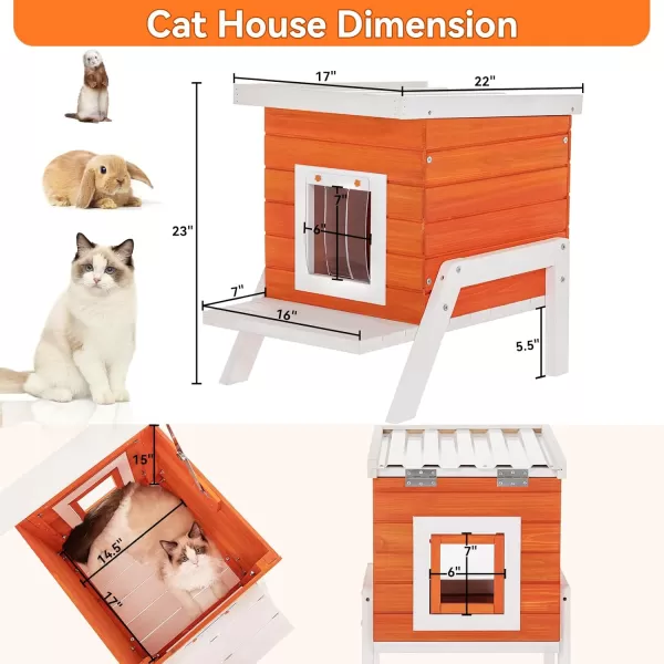 Petsfit Outdoor Cat House Weatherproof Outside Shelter for Feral Cats Rabbits Chicken Small Animal Houses ampamp Habitats Idea for Guinea Pigs Pigeons Ducks TortoisesOrange