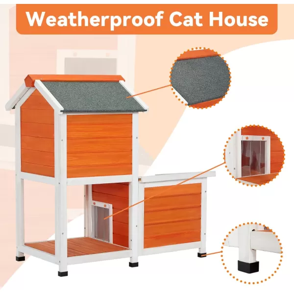 Petsfit Outdoor Cat House Weatherproof Outside Shelter for Feral Cats Rabbits Chicken Small Animal Houses ampamp Habitats Idea for Guinea Pigs Pigeons Ducks TortoisesOrange2 Level