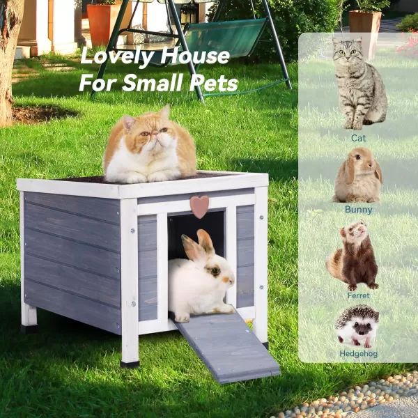 Petsfit Outdoor Cat House Weatherproof Outside Shelter for Feral Cats Rabbits Chicken Small Animal Houses ampamp Habitats Idea for Guinea Pigs Pigeons Ducks TortoisesGrey