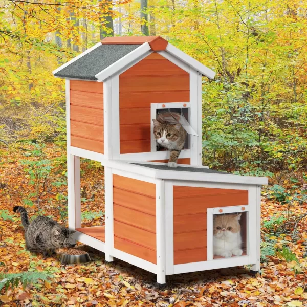 Petsfit Outdoor Cat House Weatherproof Outside Shelter for Feral Cats Rabbits Chicken Small Animal Houses ampamp Habitats Idea for Guinea Pigs Pigeons Ducks TortoisesOrange2 Level