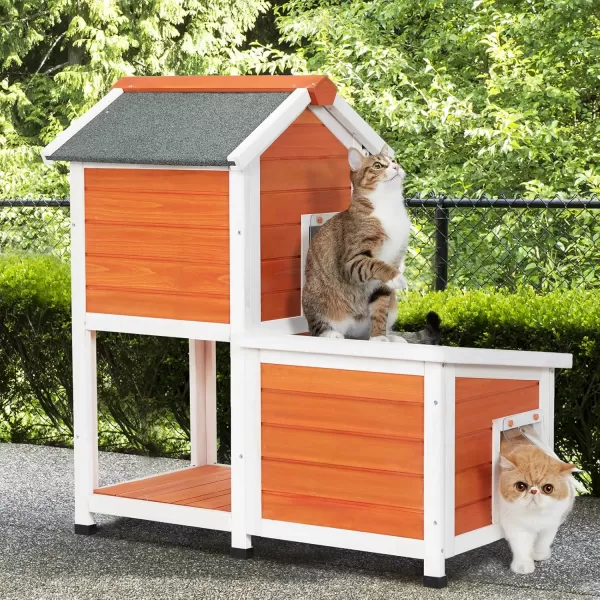 Petsfit Outdoor Cat House Weatherproof Outside Shelter for Feral Cats Rabbits Chicken Small Animal Houses ampamp Habitats Idea for Guinea Pigs Pigeons Ducks TortoisesOrange2 Level