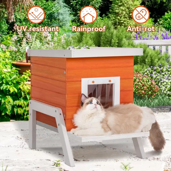 Petsfit Outdoor Cat House Weatherproof Outside Shelter for Feral Cats Rabbits Chicken Small Animal Houses ampamp Habitats Idea for Guinea Pigs Pigeons Ducks TortoisesOrangeSingle