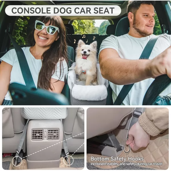 PETSFIT Center Console Dog Car Seat Portable Car Seat for Dogs with Safe Protective Hooks Luxury Dog Car Seats for Small Dogs Dog Car Carrier Includes Safety Tether for Pets Up to 12 lbs BlackGrey