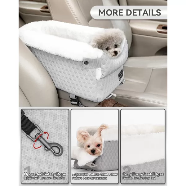 PETSFIT Center Console Dog Car Seat with Safe Protection Hooks Pet Car Seat with Upgraded Safety Tethers Washable Cushion Console Dog Car Seats for Small Dogs Deep GreyLight Grey