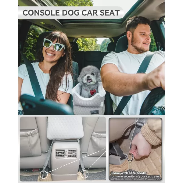 PETSFIT Center Console Dog Car Seat with Safe Protection Hooks Pet Car Seat with Upgraded Safety Tethers Washable Cushion Console Dog Car Seats for Small Dogs Deep GreyLight Grey