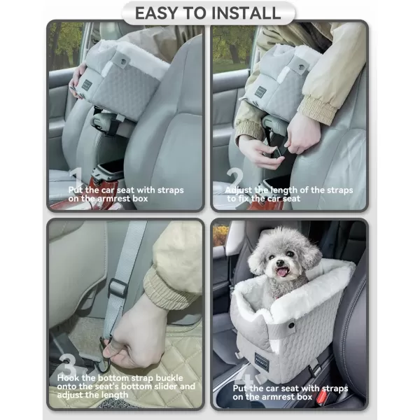 PETSFIT Center Console Dog Car Seat with Safe Protection Hooks Pet Car Seat with Upgraded Safety Tethers Washable Cushion Console Dog Car Seats for Small Dogs Deep GreyLight Grey