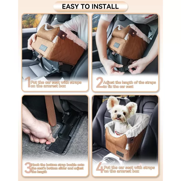 PETSFIT Center Console Dog Car Seat with Safe Protection Hooks Pet Car Seat with Upgraded Safety Tethers Washable Cushion Console Dog Car Seats for Small Dogs Deep GreyCoffee