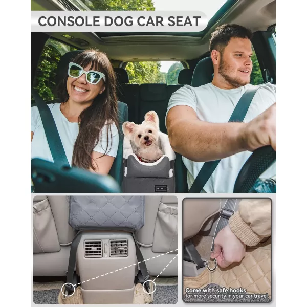 PETSFIT Center Console Dog Car Seat with Safe Protection Hooks Pet Car Seat with Upgraded Safety Tethers Washable Cushion Console Dog Car Seats for Small Dogs Deep GreyDeep Grey