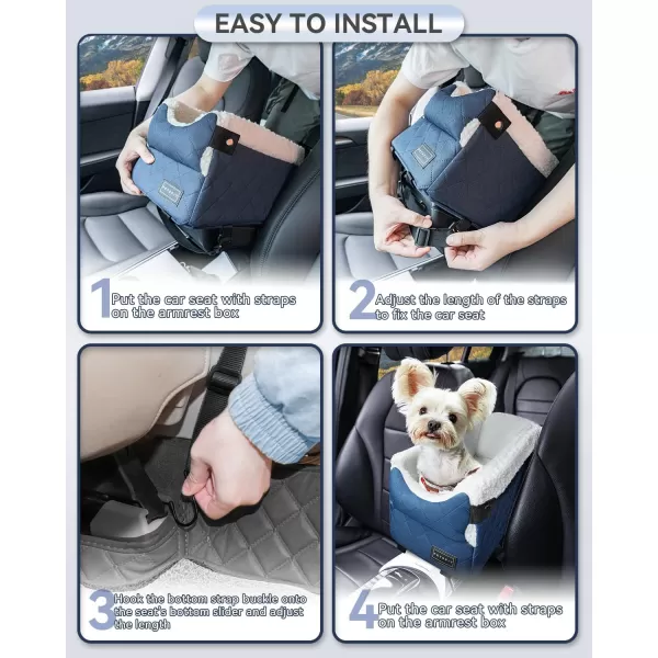 PETSFIT Center Console Dog Car Seat with Safe Protection Hooks Pet Car Seat with Upgraded Safety Tethers Washable Cushion Console Dog Car Seats for Small Dogs Deep GreyBlue