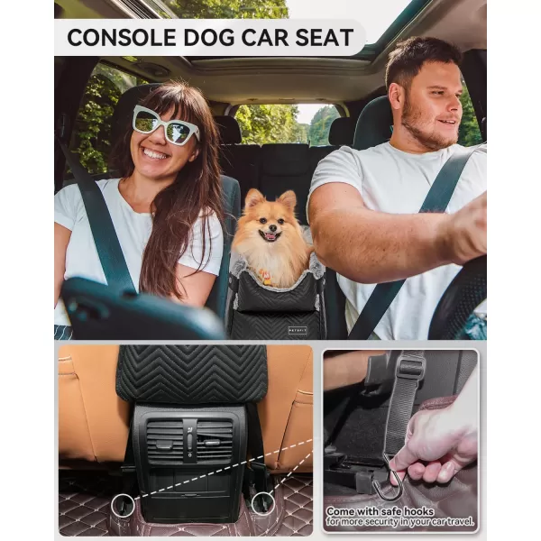 PETSFIT Center Console Dog Car Seat with Safe Protection Hooks Pet Car Seat with Upgraded Safety Tethers Washable Cushion Console Dog Car Seats for Small Dogs Deep GreyBlack