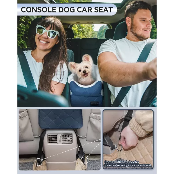 PETSFIT Center Console Dog Car Seat with Safe Protection Hooks Pet Car Seat with Upgraded Safety Tethers Washable Cushion Console Dog Car Seats for Small Dogs Deep GreyBlue