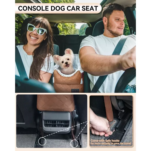 PETSFIT Center Console Dog Car Seat with Safe Protection Hooks Pet Car Seat with Upgraded Safety Tethers Washable Cushion Console Dog Car Seats for Small Dogs Deep GreyCoffee