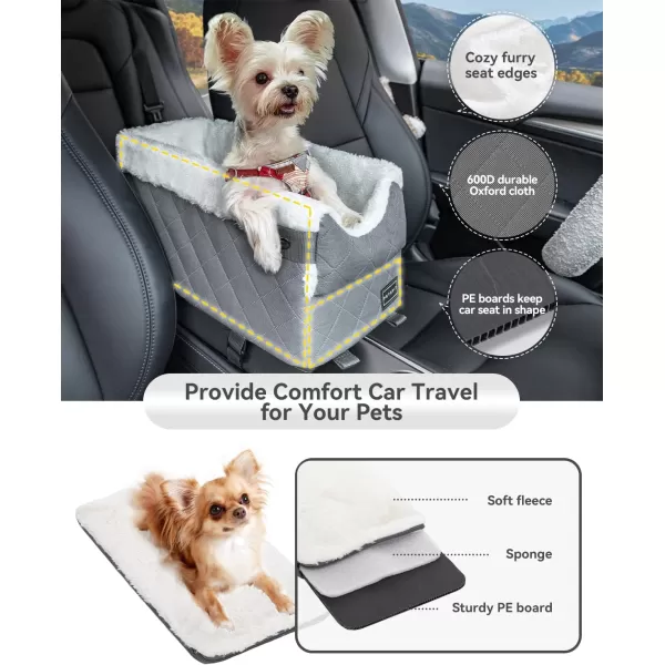 PETSFIT Center Console Dog Car Seat with Safe Protection Hooks Pet Car Seat with Upgraded Safety Tethers Washable Cushion Console Dog Car Seats for Small Dogs Deep GreyGrey