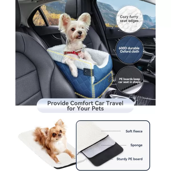 PETSFIT Center Console Dog Car Seat with Safe Protection Hooks Pet Car Seat with Upgraded Safety Tethers Washable Cushion Console Dog Car Seats for Small Dogs Deep GreyBlue