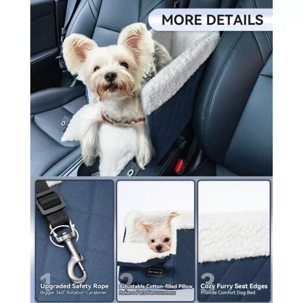 PETSFIT Center Console Dog Car Seat with Safe Protection Hooks Pet Car Seat with Upgraded Safety Tethers Washable Cushion Console Dog Car Seats for Small Dogs Deep GreyBlue