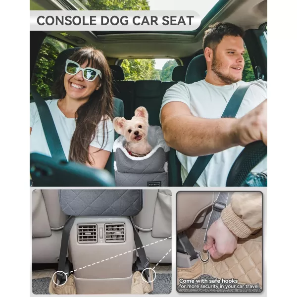 PETSFIT Center Console Dog Car Seat with Safe Protection Hooks Pet Car Seat with Upgraded Safety Tethers Washable Cushion Console Dog Car Seats for Small Dogs Deep GreyGrey