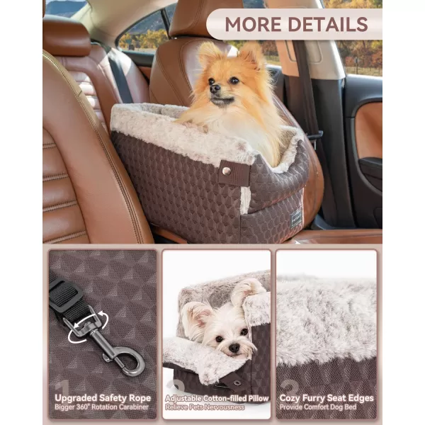 PETSFIT Center Console Dog Car Seat with Safe Protection Hooks Pet Car Seat with Upgraded Safety Tethers Washable Cushion Console Dog Car Seats for Small Dogs Deep GreyBrown