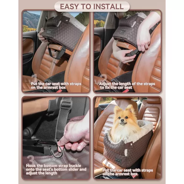 PETSFIT Center Console Dog Car Seat with Safe Protection Hooks Pet Car Seat with Upgraded Safety Tethers Washable Cushion Console Dog Car Seats for Small Dogs Deep GreyBrown