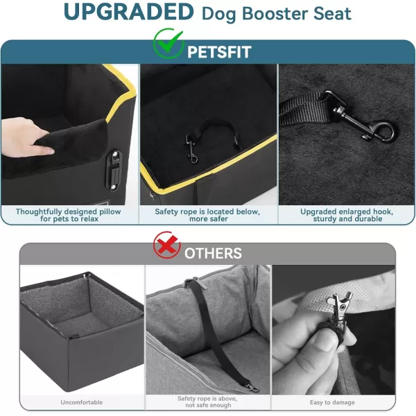 PETSFIT Dog Car Booster Seat Medium Dog Car Seat with 2 ClipOn Safety Leashes Patented Buckles Dog Booster Seat for Pets Under 45Lbs Medium BlackBlack