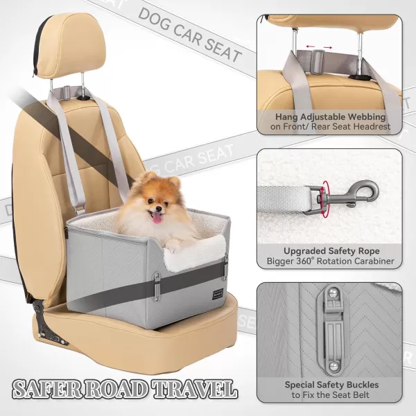 PETSFIT Dog Car Booster Seat Medium Dog Car Seat with 2 ClipOn Safety Leashes Patented Buckles Dog Booster Seat for Pets Under 45Lbs Medium BlackCool Grey