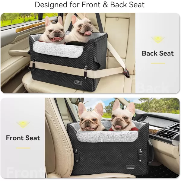 PETSFIT Dog Car Booster Seat Medium Dog Car Seat with 2 ClipOn Safety Leashes Patented Buckles Dog Booster Seat for Pets Under 45Lbs Medium BlackGlossy Black