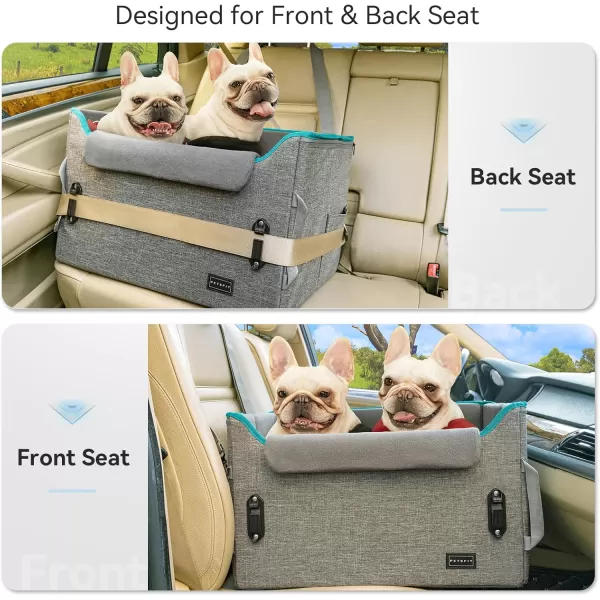 PETSFIT Dog Car Booster Seat Medium Dog Car Seat with 2 ClipOn Safety Leashes Patented Buckles Dog Booster Seat for Pets Under 45Lbs Medium BlackGrey